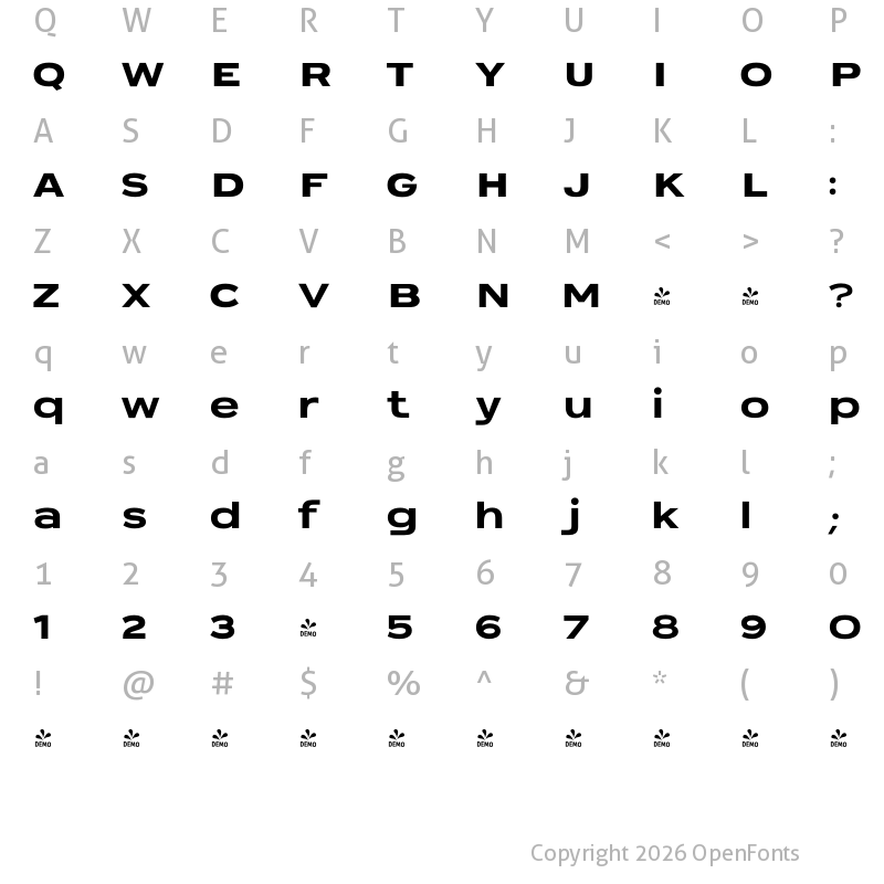 Character Map of FONTSPRING DEMO - Sabrosa Bold Regular