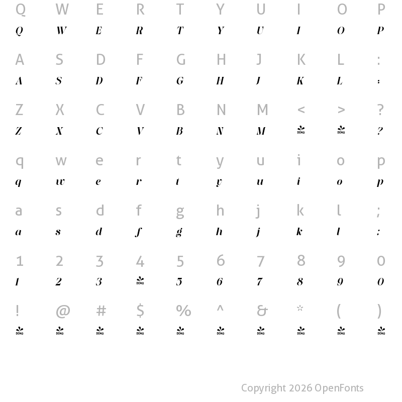 Character Map of FONTSPRING DEMO - Saficel Bold Italic