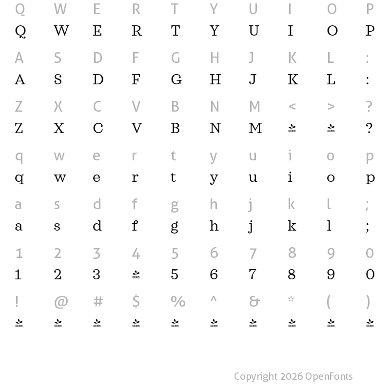Character Map of FONTSPRING DEMO - Sagona Book Regular