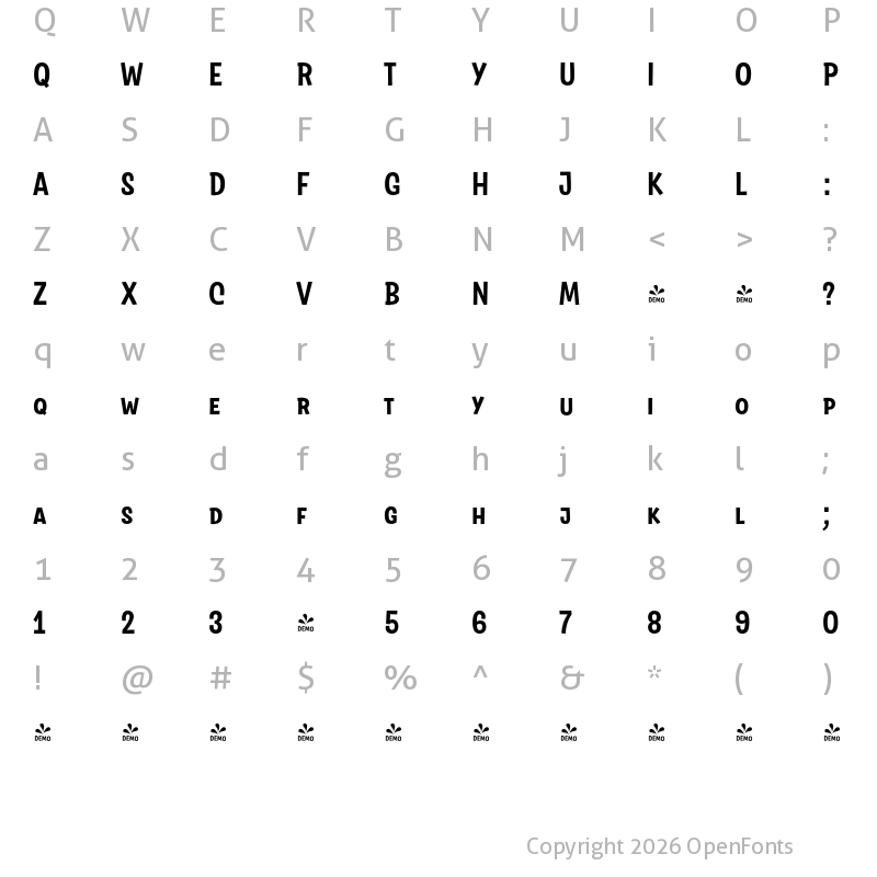 Character Map of FONTSPRING DEMO - Salad Interlock Bold