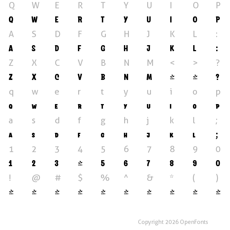 Character Map of FONTSPRING DEMO - Salad Interlock Var Regular
