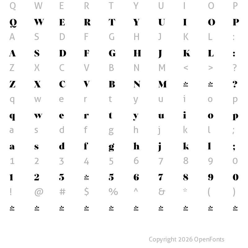 Character Map of FONTSPRING DEMO - Salina Black Regular