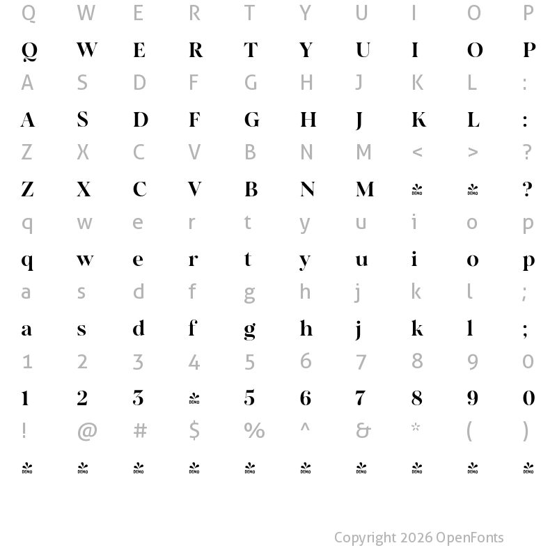 Character Map of FONTSPRING DEMO - Salina Swashes Medium Regular