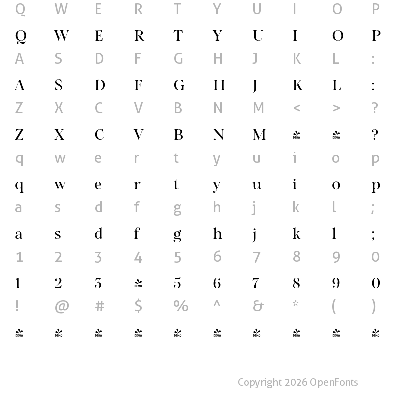 Character Map of FONTSPRING DEMO - Salina Swashes Regular