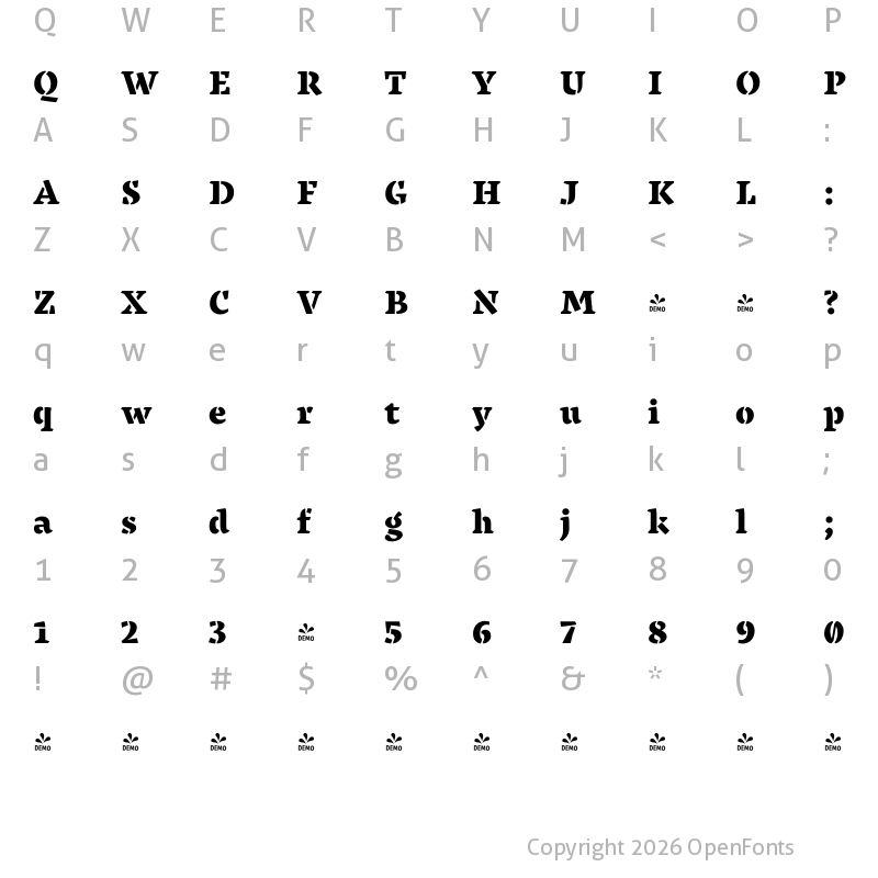 Character Map of FONTSPRING DEMO - Salom Black Stencil Regular