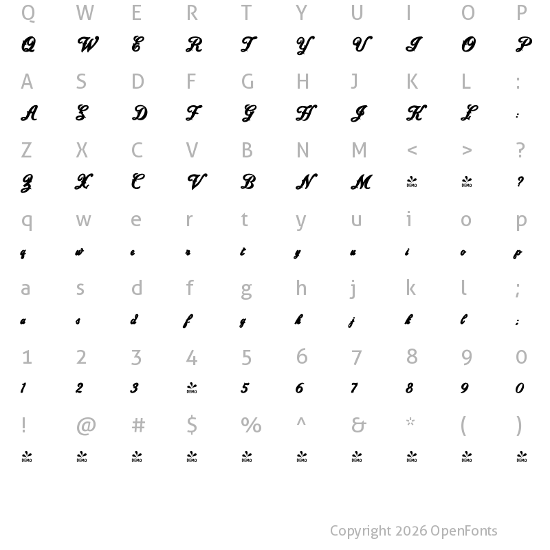 Character Map of FONTSPRING DEMO - Saloonkeeper Shadow Layer Regular