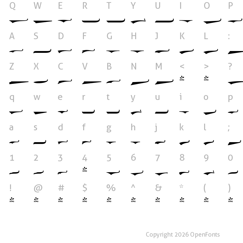 Character Map of FONTSPRING DEMO - Saloonkeeper Swash Shad Layr Regular