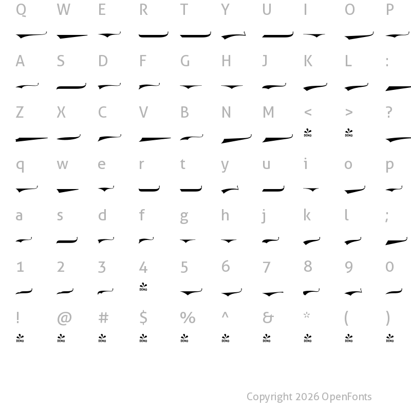 Character Map of FONTSPRING DEMO - Saloonkeeper Swashes Regular
