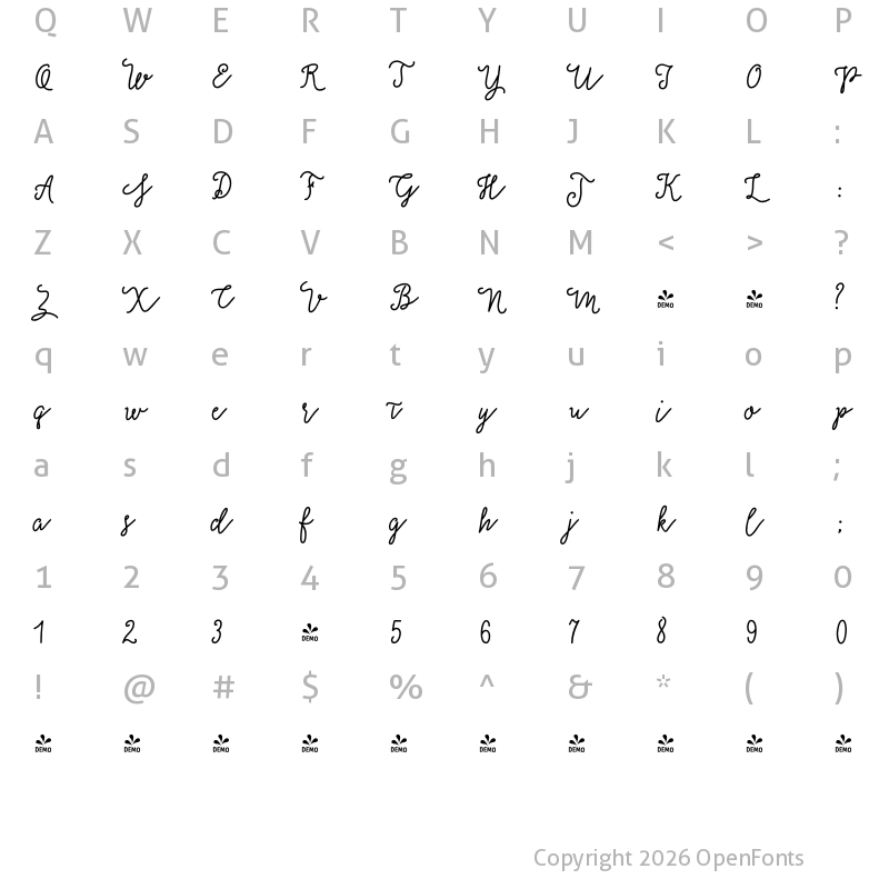 Character Map of FONTSPRING DEMO - Salt and Spices Mono Bold Bold