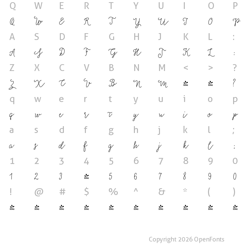 Character Map of FONTSPRING DEMO - Salt and Spices Mono Regular Regular