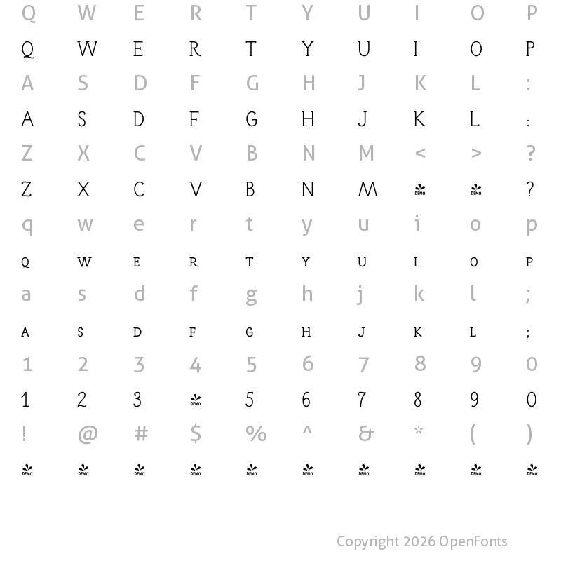 Character Map of FONTSPRING DEMO - Salt and Spices Mono SC Serif SC Serif
