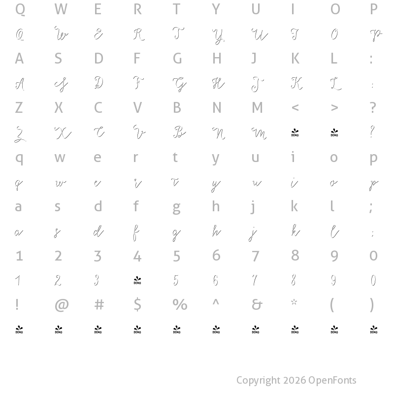 Character Map of FONTSPRING DEMO - Salt and Spices Mono Shadow Shadow