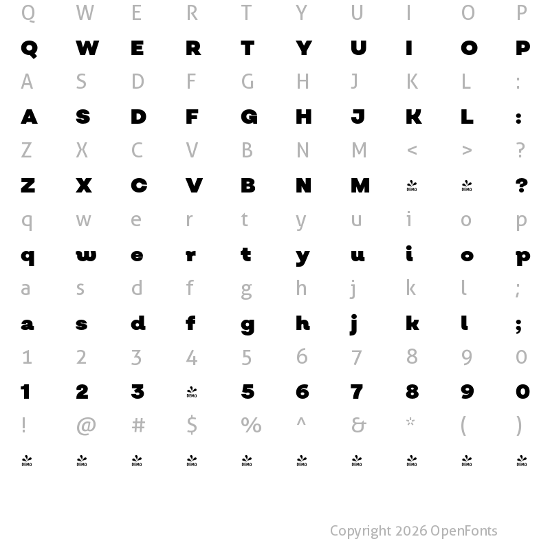 Character Map of FONTSPRING DEMO - Salvatore Roman UltraBlack Regular
