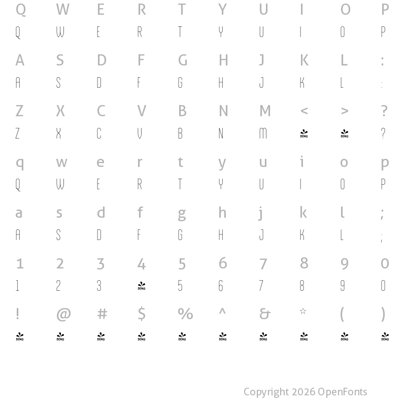 Character Map of FONTSPRING DEMO - Salve Narrow Regular