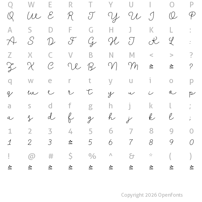 Character Map of FONTSPRING DEMO - Salve Script2 Bold Regular