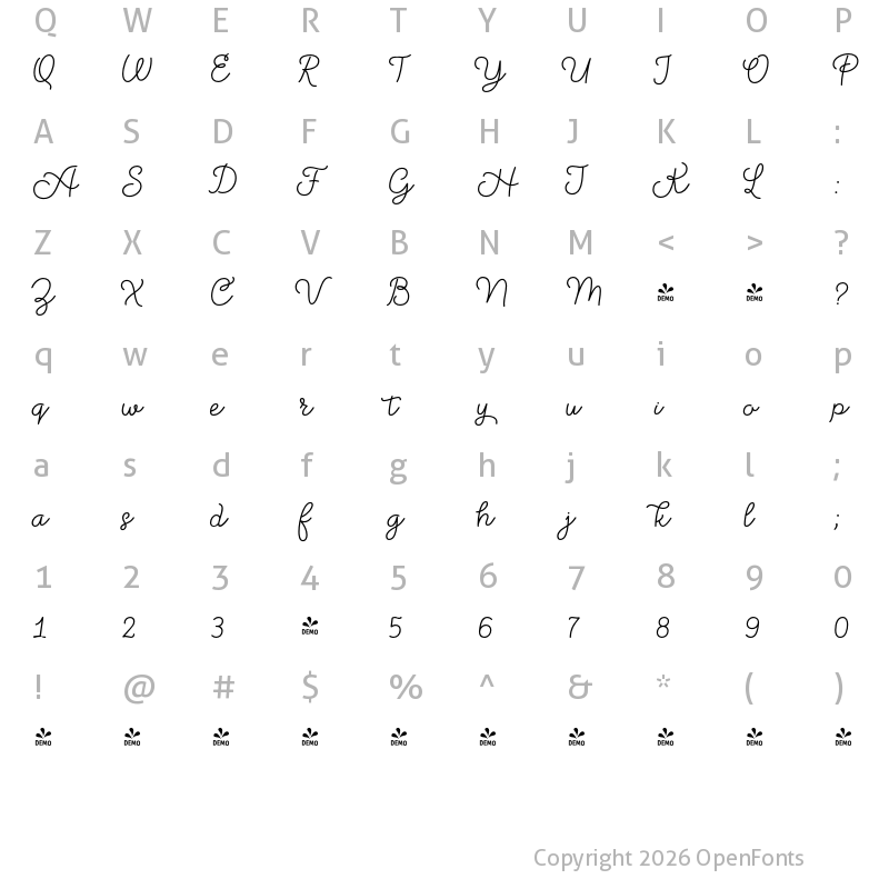 Character Map of FONTSPRING DEMO - Salve Script3 Bold Regular