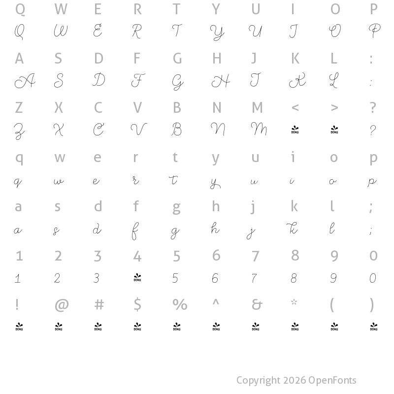 Character Map of FONTSPRING DEMO - Salve Script3 Regular
