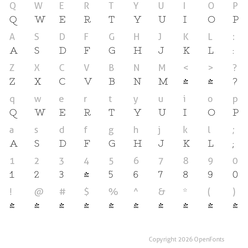 Character Map of FONTSPRING DEMO - Salve Serif Bold Regular