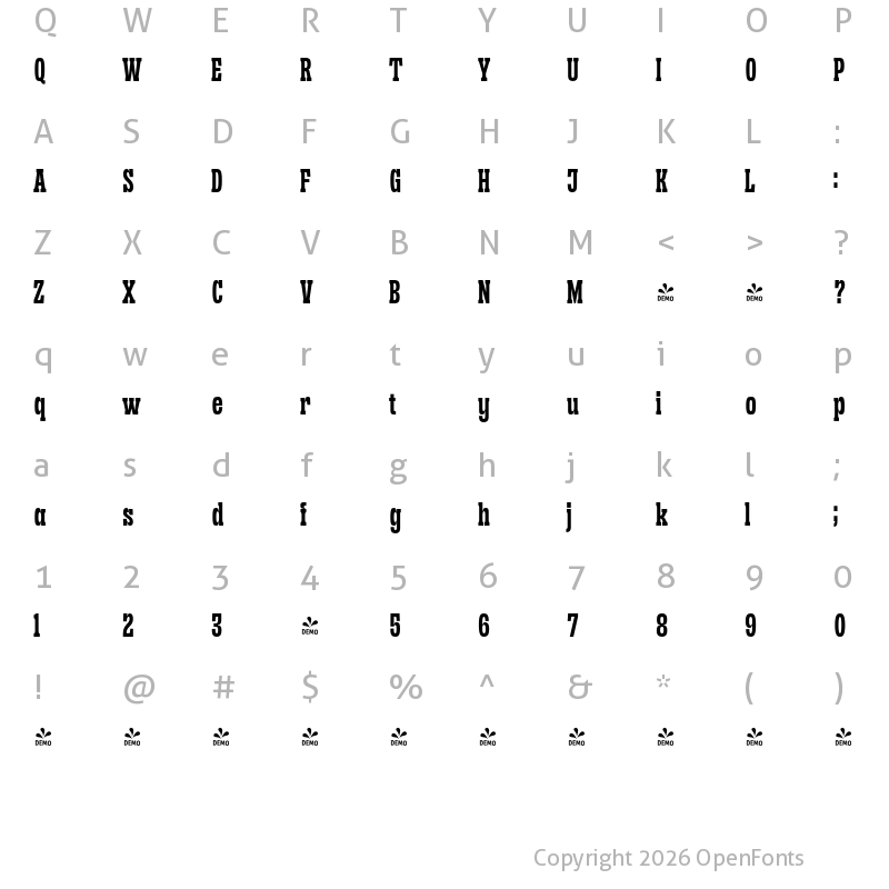 Character Map of FONTSPRING DEMO - Sanford Region Bold