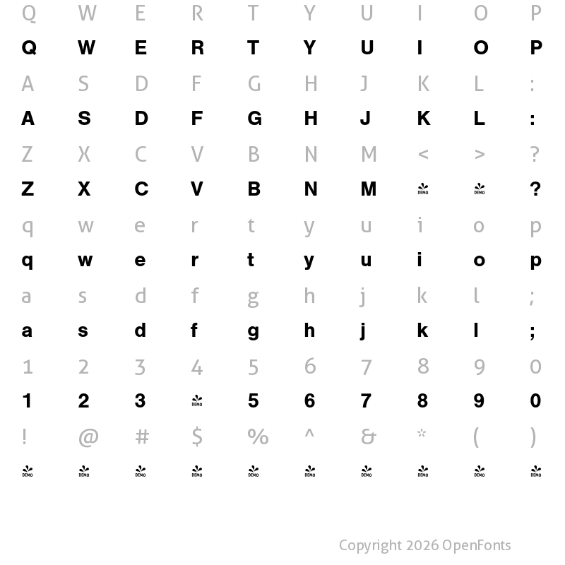 Character Map of FONTSPRING DEMO - Sans Pro Bold