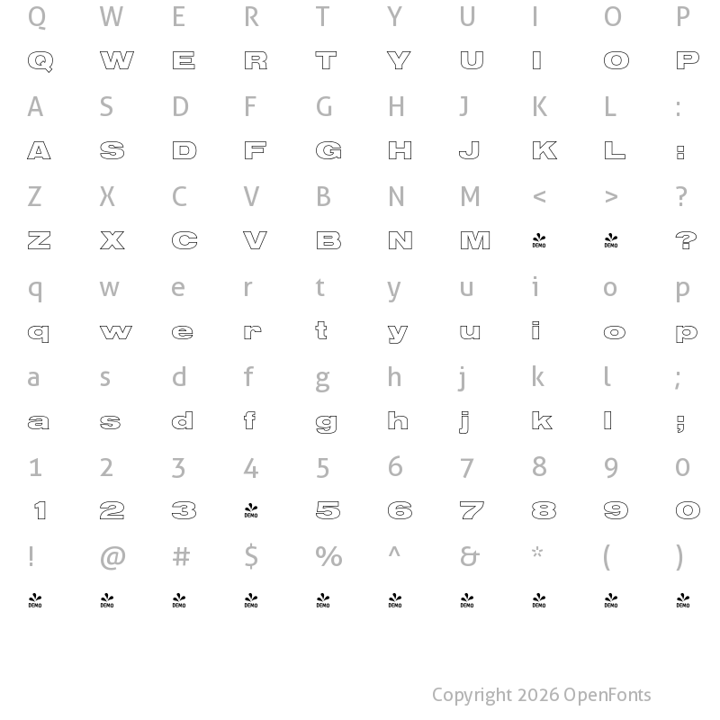 Character Map of FONTSPRING DEMO - Sans Pro Outline Ex Black Regular