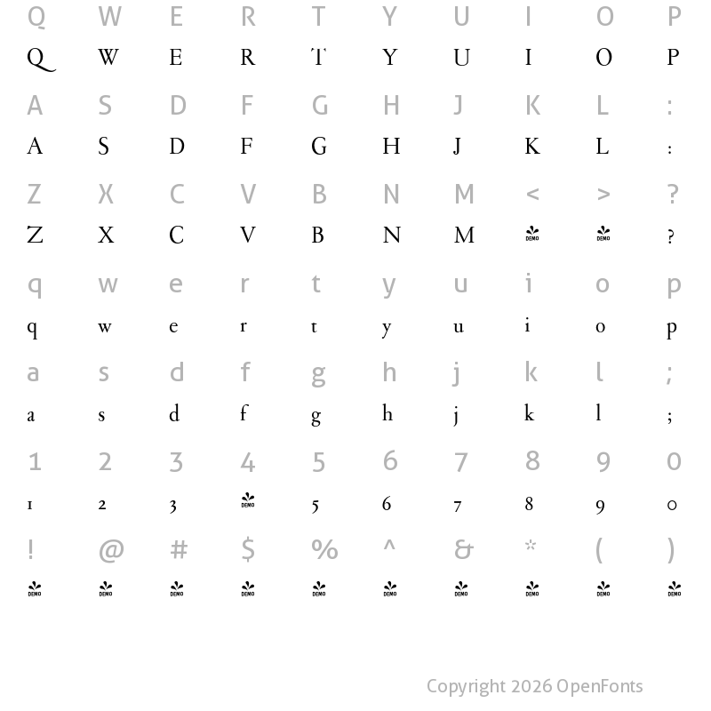 Character Map of FONTSPRING DEMO - Sarabande Regular