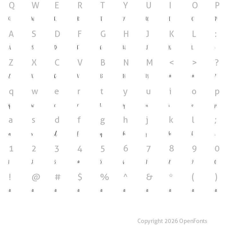 Character Map of FONTSPRING DEMO - Sarah Jane Regular
