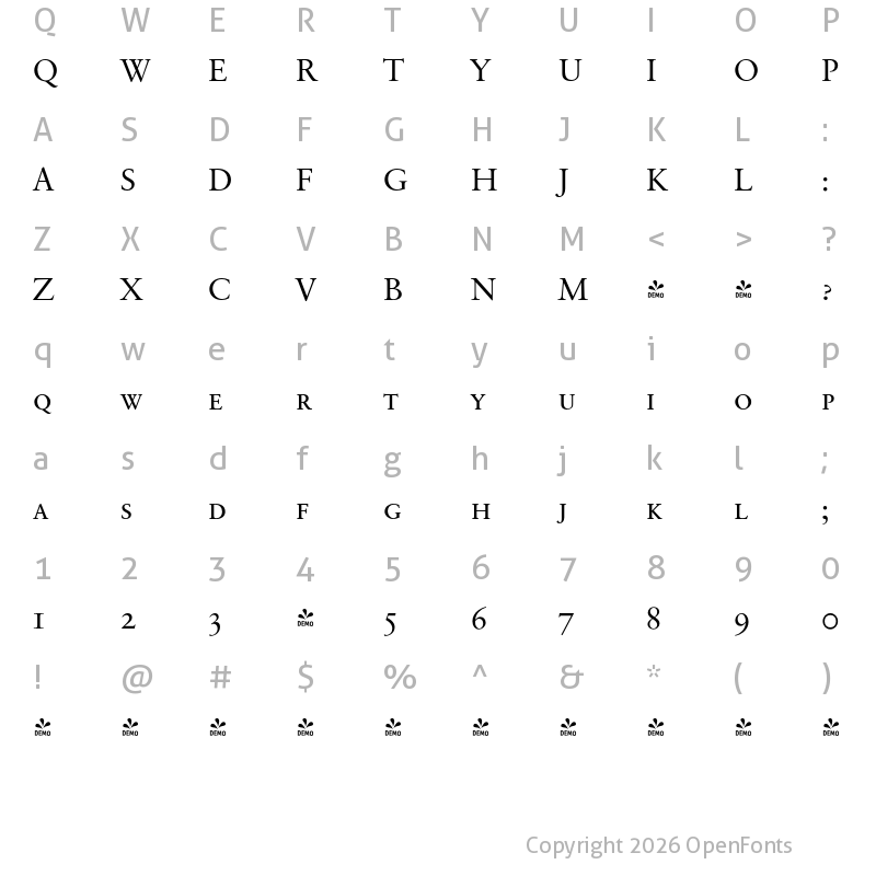 Character Map of FONTSPRING DEMO - Savoy Caps Regular