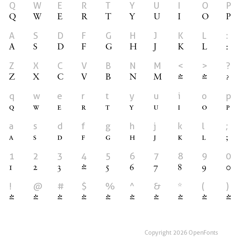 Character Map of FONTSPRING DEMO - Savoy Pro Caps Regular