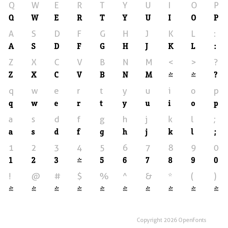 Character Map of FONTSPRING DEMO - Schnebel Slab Pro Cond Bold