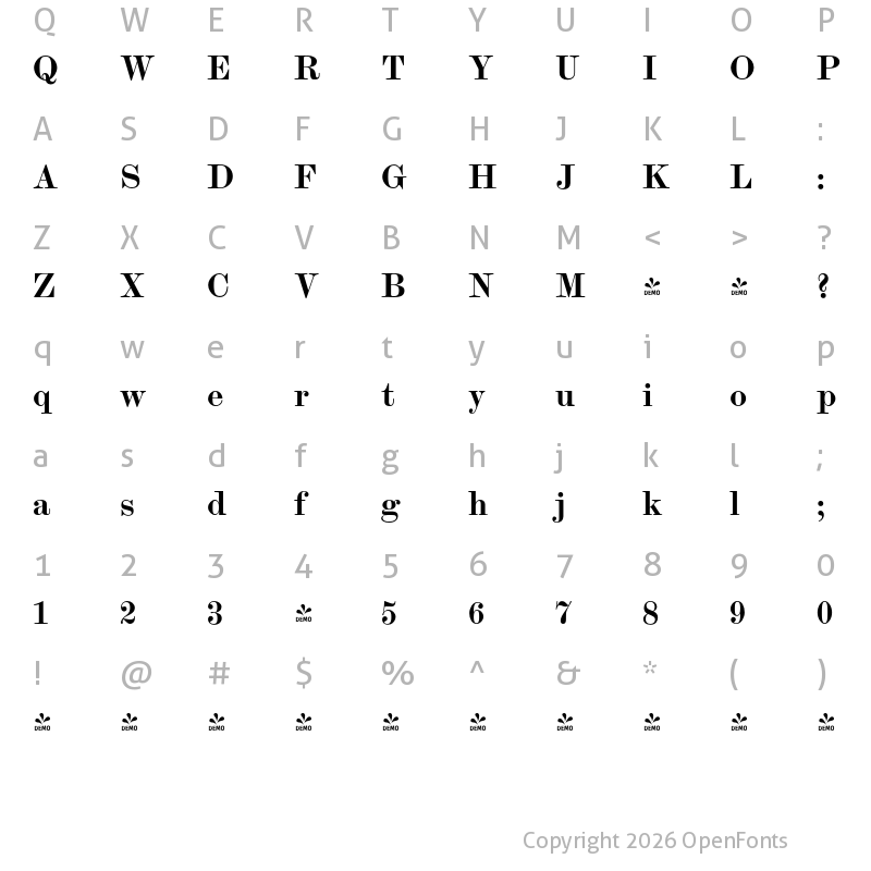 Character Map of FONTSPRING DEMO - Scotch Modern Bold