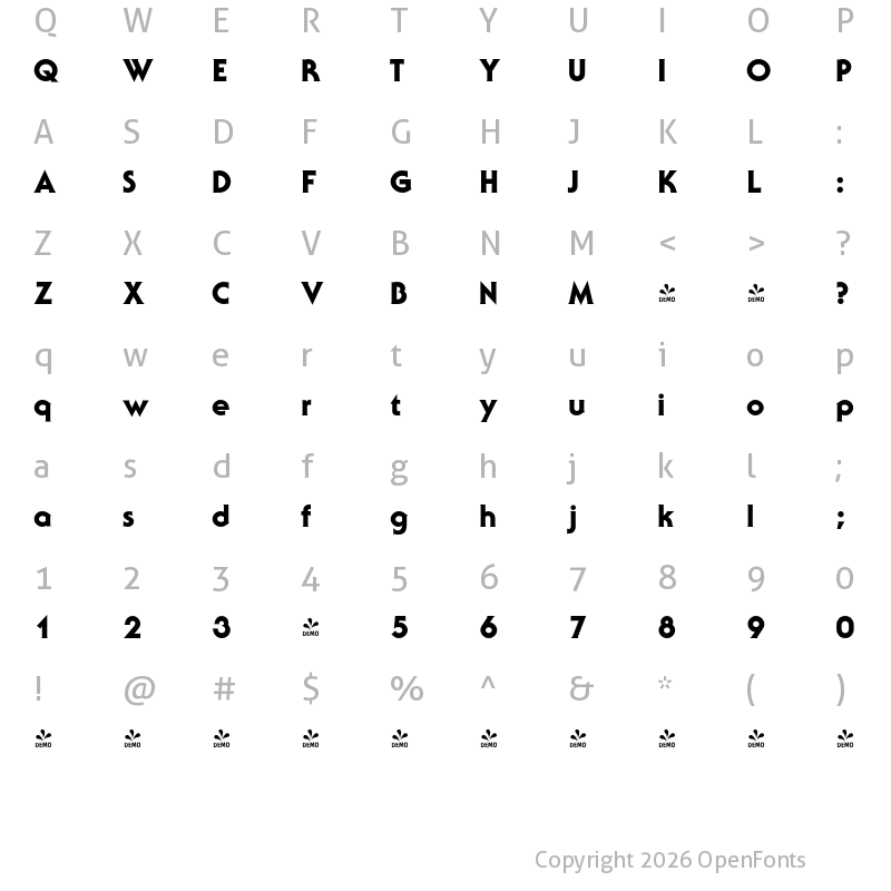 Character Map of FONTSPRING DEMO - Sebastian Light Bold