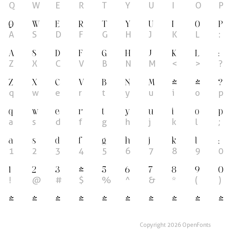 Character Map of FONTSPRING DEMO - Sefilla Regular