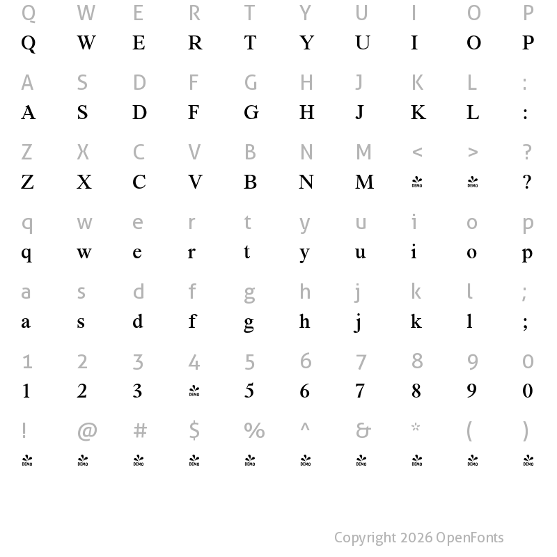 Character Map of FONTSPRING DEMO - Segikan Med Regular