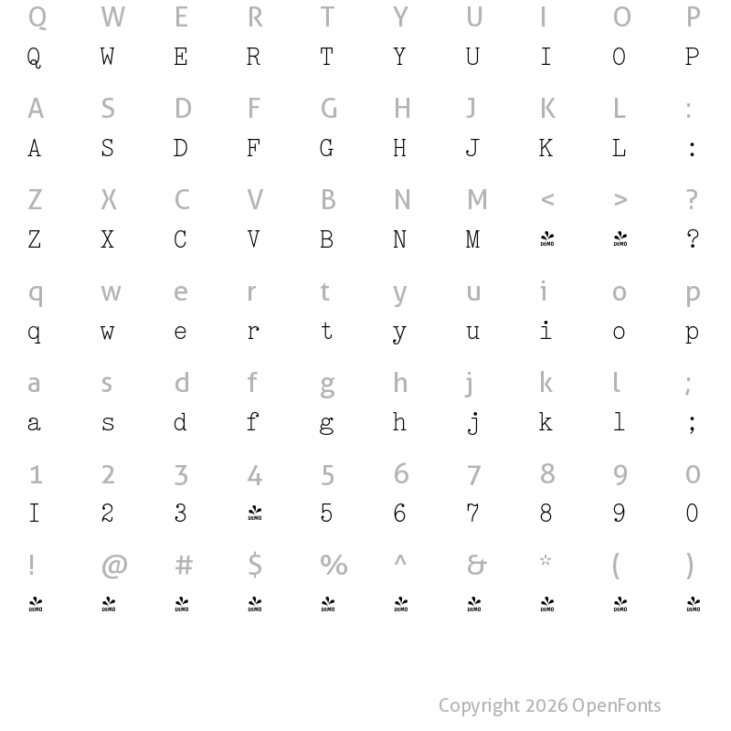 Character Map of FONTSPRING DEMO - Selectric Regular