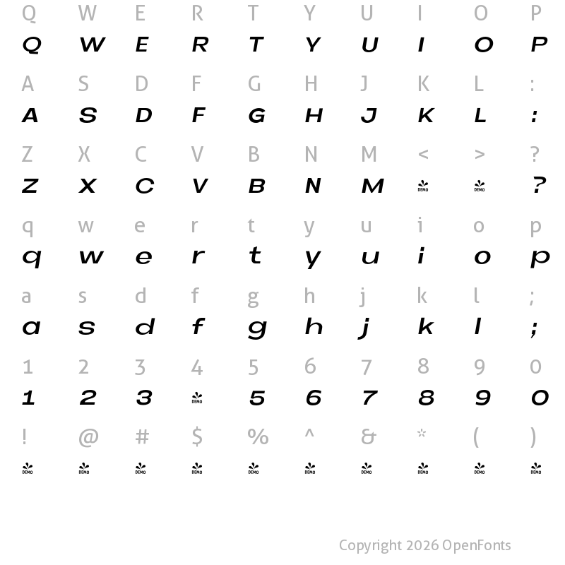 Character Map of FONTSPRING DEMO - SemBd Italic