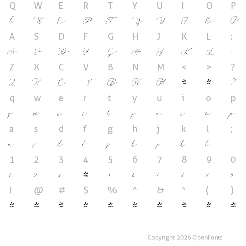 Character Map of FONTSPRING DEMO - Sentosa Regular