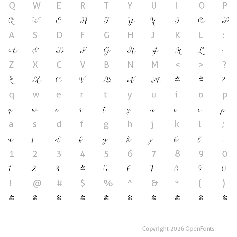 Character Map of FONTSPRING DEMO - Sentosha Upright Regular