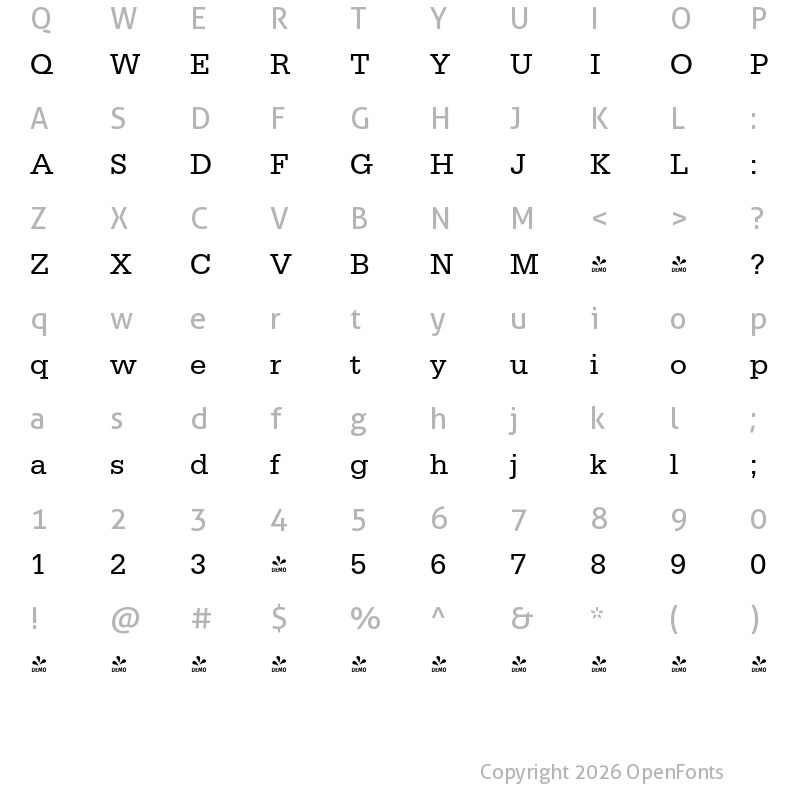 Character Map of FONTSPRING DEMO - Serific Regular