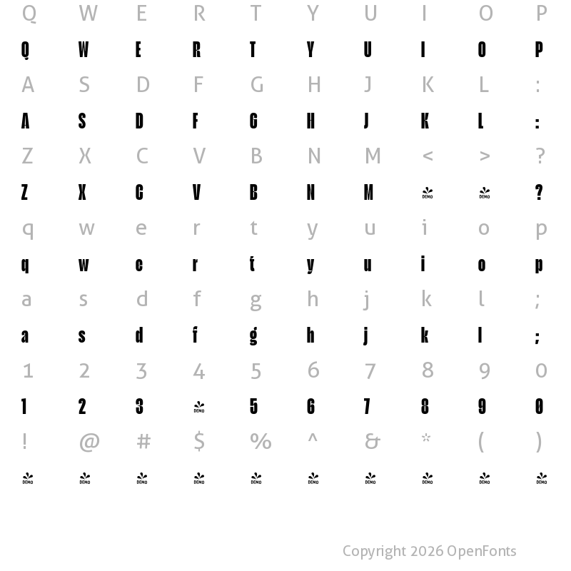 Character Map of FONTSPRING DEMO - Seriguela Display Black Regular