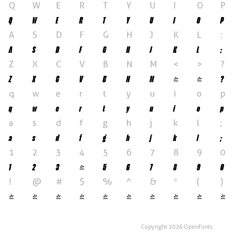 Character Map of FONTSPRING DEMO - Seriguela Display Poster It Regular