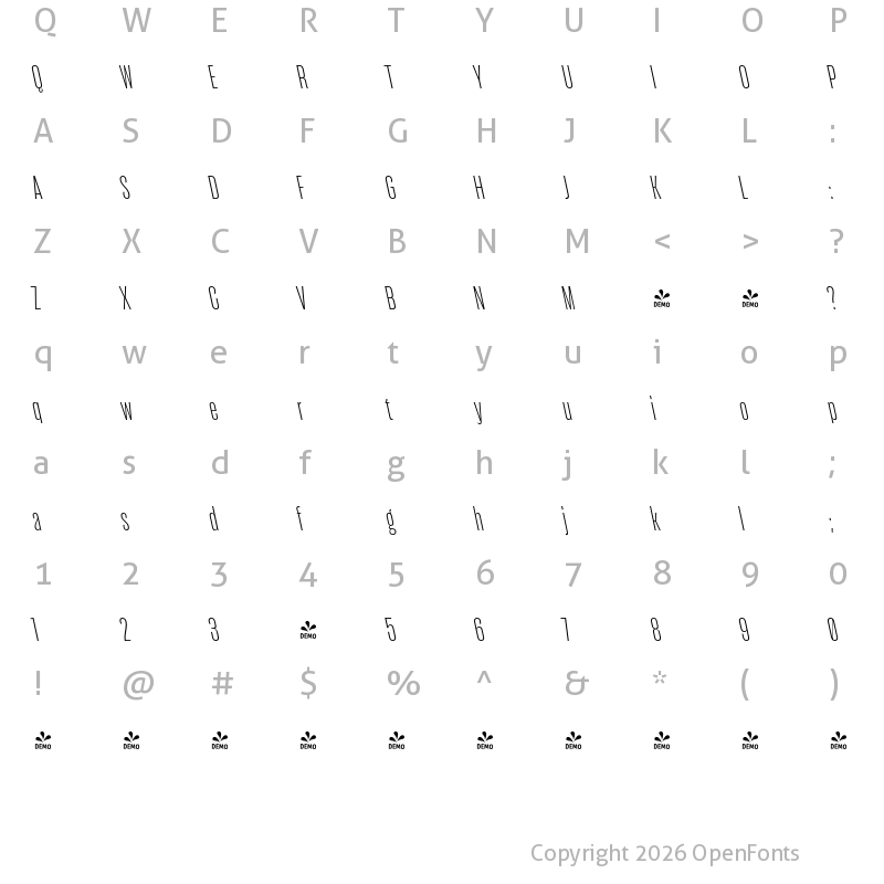 Character Map of FONTSPRING DEMO - Seriguela Light Rev It Regular