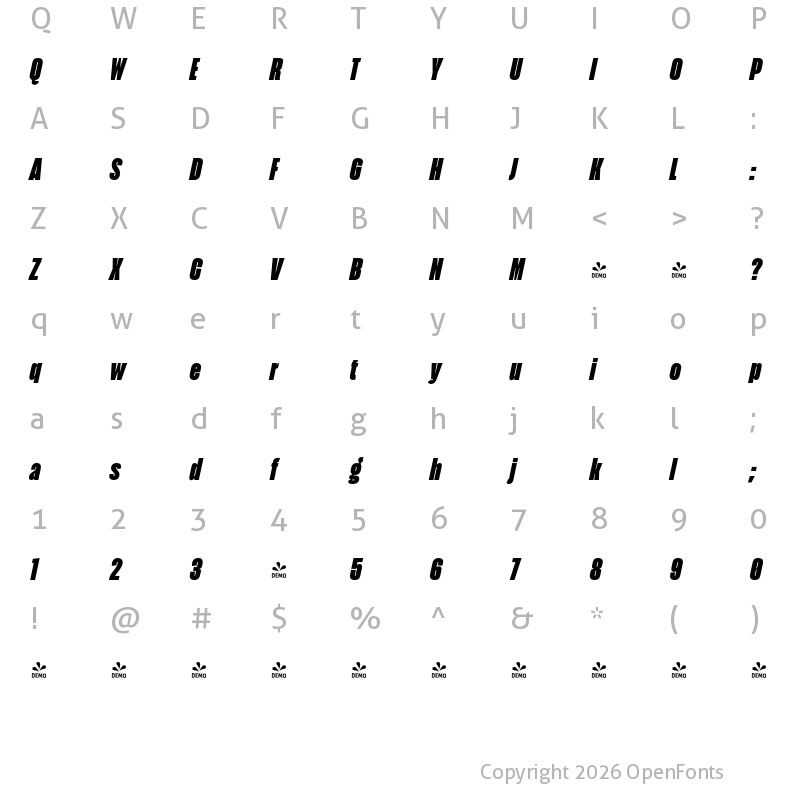 Character Map of FONTSPRING DEMO - Seriguela Poster It Regular