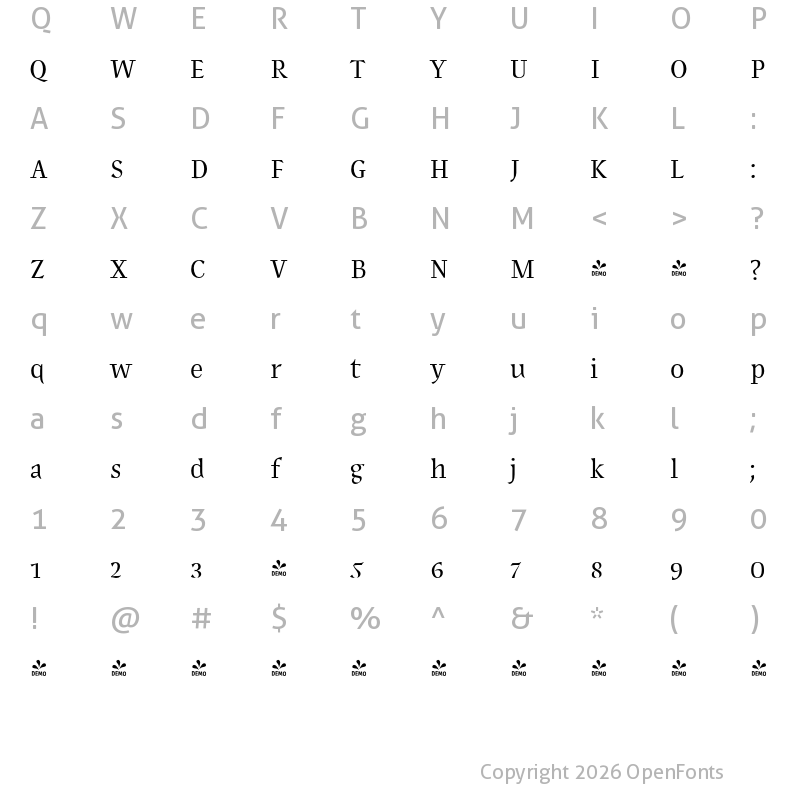 Character Map of FONTSPRING DEMO - Shapa JY Light