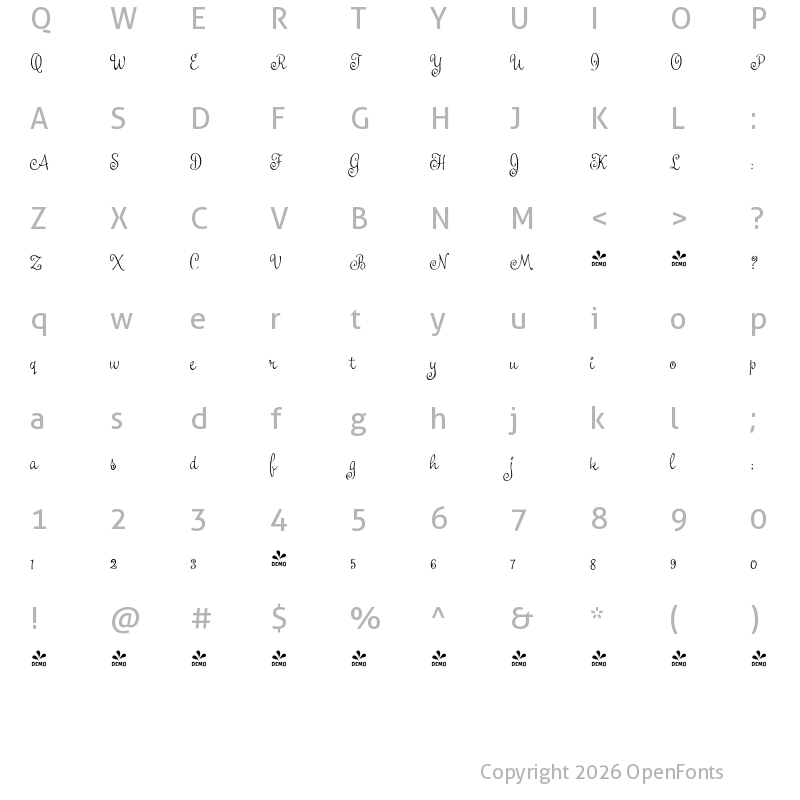 Character Map of FONTSPRING DEMO - Shes All That Regular
