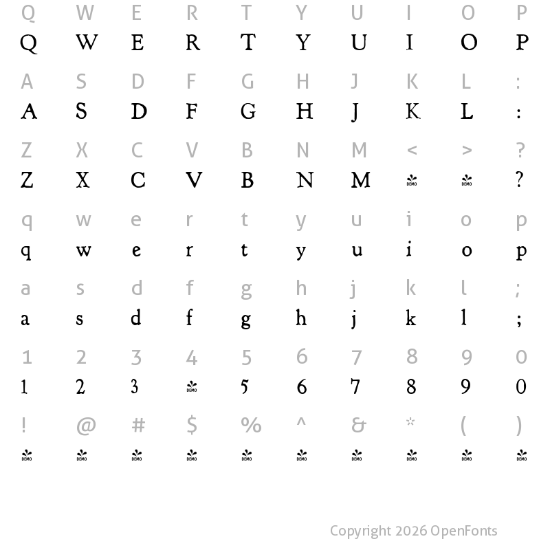 Character Map of FONTSPRING DEMO - ShipleyRough Regular