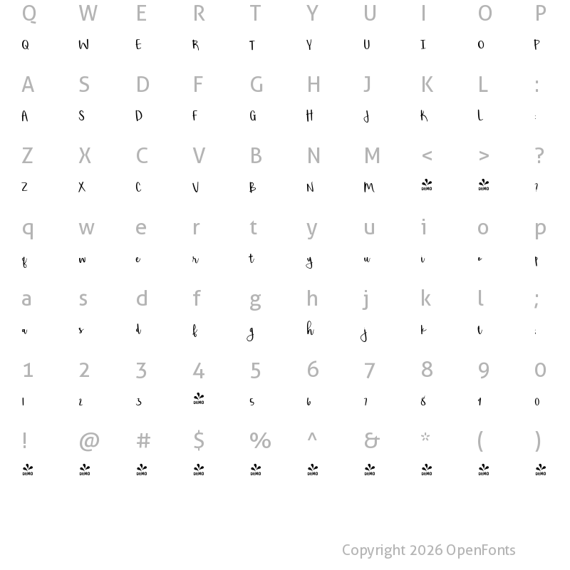 Character Map of FONTSPRING DEMO - Shorthalt Regular