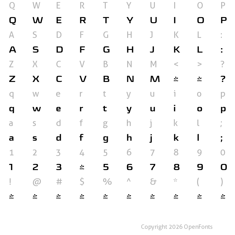 Character Map of FONTSPRING DEMO - Sica Expanded Bold