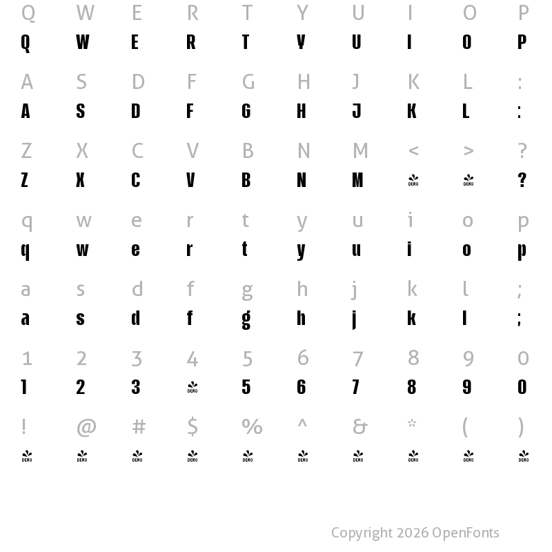 Character Map of FONTSPRING DEMO - Sidro Bold Regular