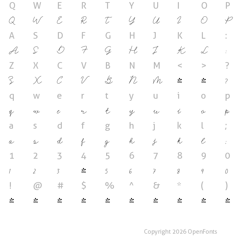 Character Map of FONTSPRING DEMO - Signerella Script Regular Regular